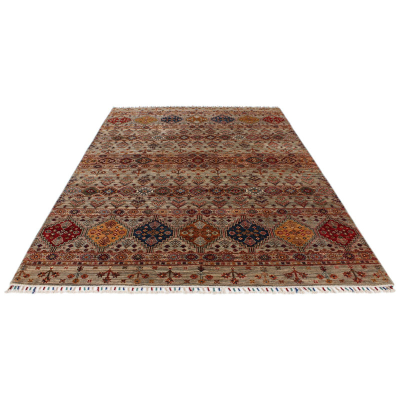 Tapis tribal brun clair et multicolore 7 x 7