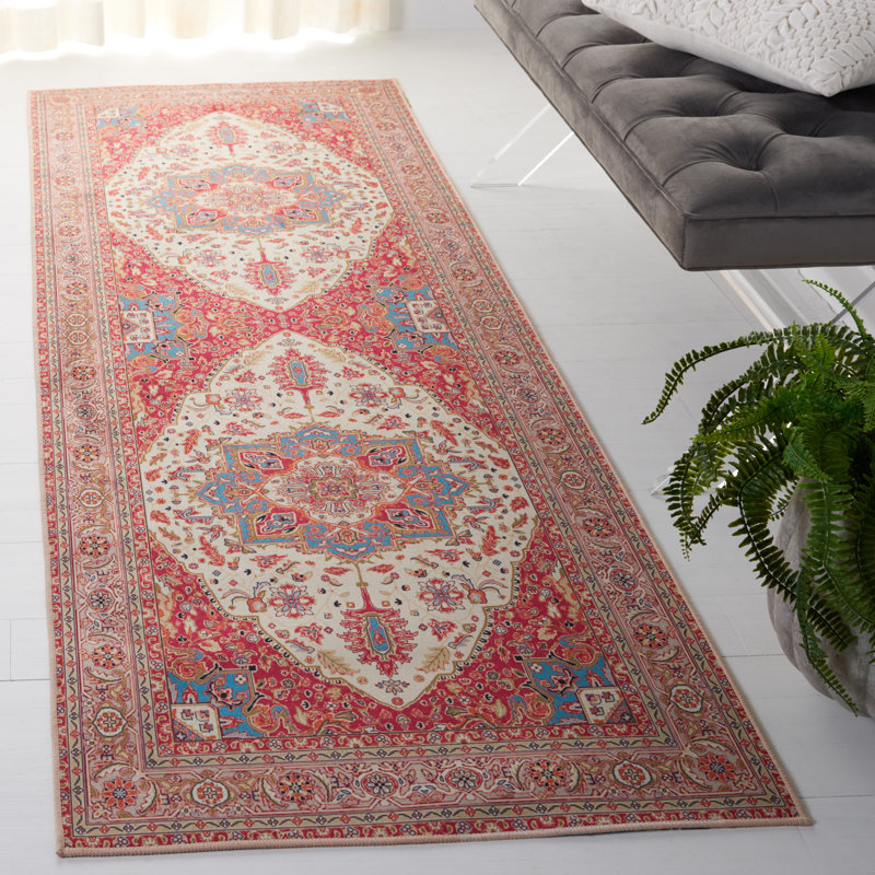 Tapis 107 antidérapant rouge / beige, Tapis de couloir 2 pi 6 po x 8 pi