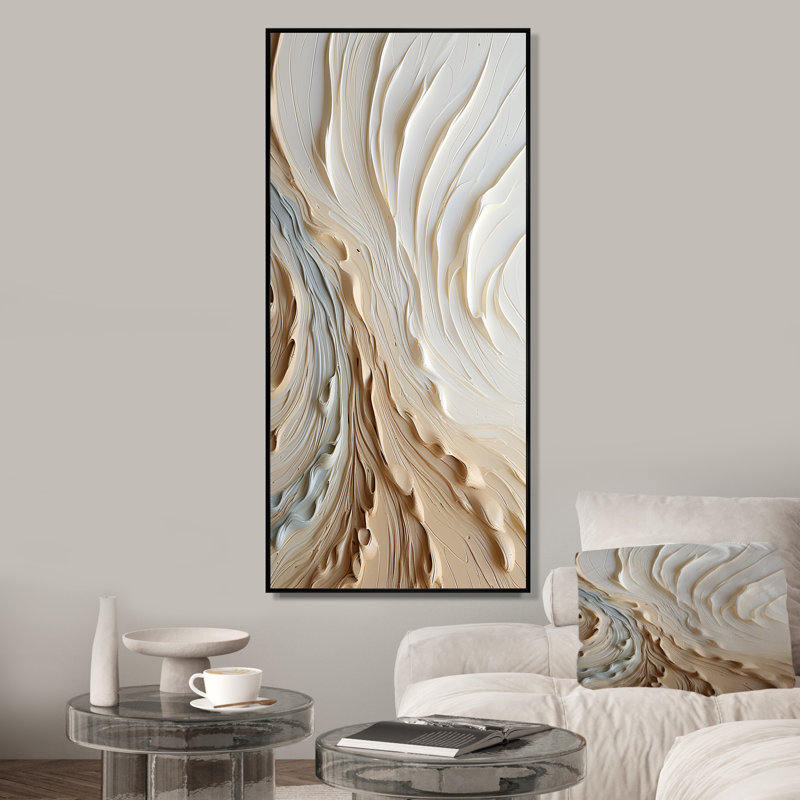 Reproduction d'art sur toile, blanc et or champagne III, Cadre flottant noir, H 60 po x l 28 po x P 1,5 po