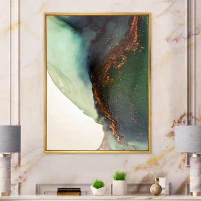 Peinture marbrée verte et dorée - décoration murale moderne en toile