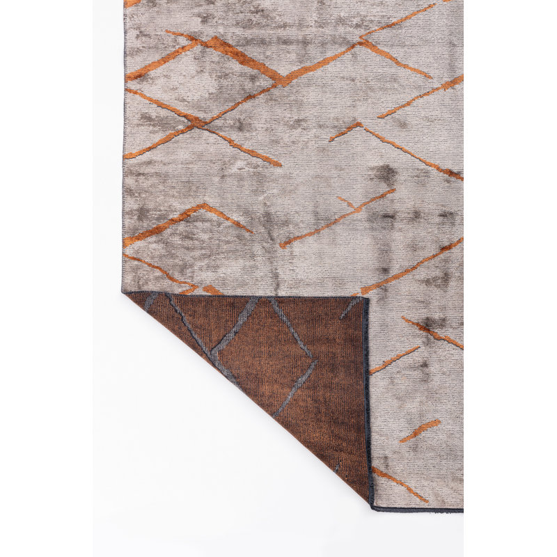 Orange/Beige/Gray Geometric Luxury Area Rug, Rectangle 7'10" x 11'2"