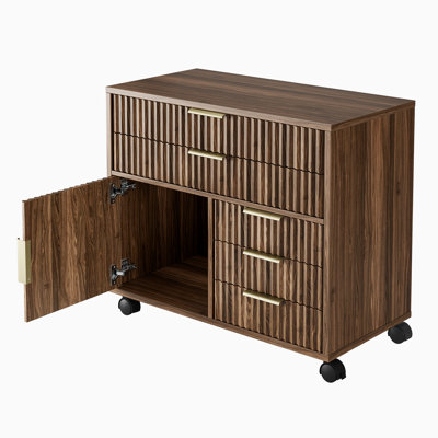 19" 5 Drawer File Cabinet With Wheels – Under Desk Storage Chest, Fluted Wood Design For Home Office Organization