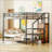 Full Over Full Metal Bunk Bed with Lateral Storage Ladder &amp; Wardrobe, Space-Saving Black for Shared Rooms