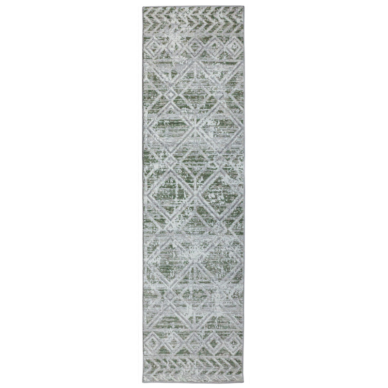 Kainaan 1243 Transitional Geometric Green Area Rug, Runner 2'2" x 7'7", Green