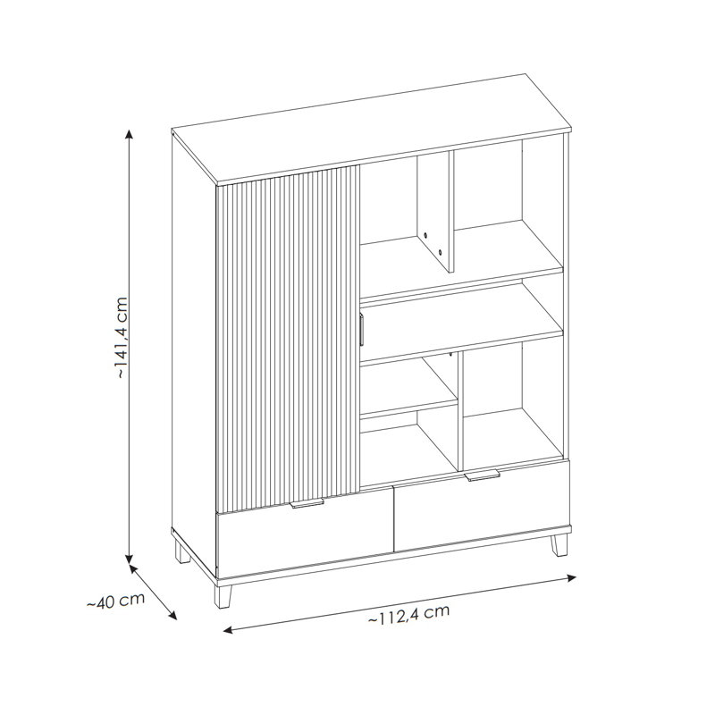 Plissee Highboard 1 Door 2 Drawers