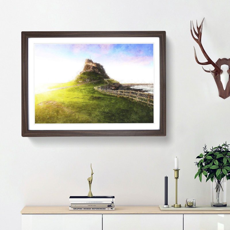 Holy Island Lindisfarne - Picture Frame Painting Print, 24cm H x 33cm W x 2cm D, Walnut Framed
