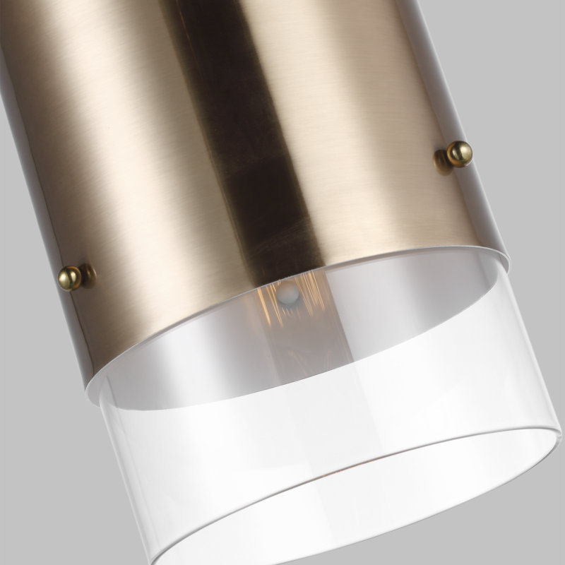 Luminaire suspendu cylindrique simple à intensité variable 1 lumière Saeger, Doré