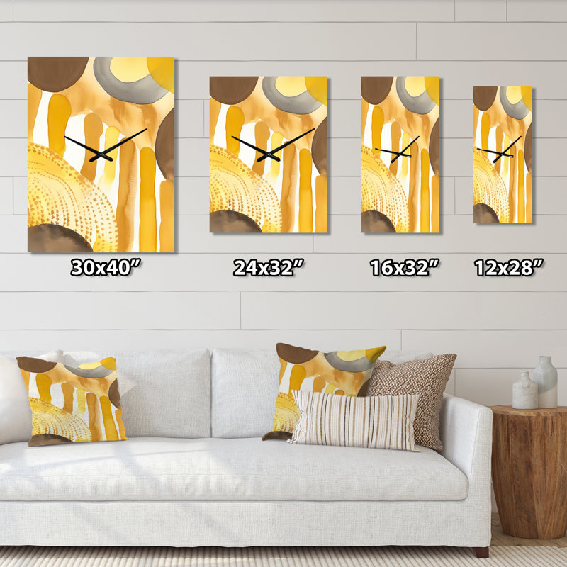 Horloge murale abstraite Mustard Yellow Dreams, Grand