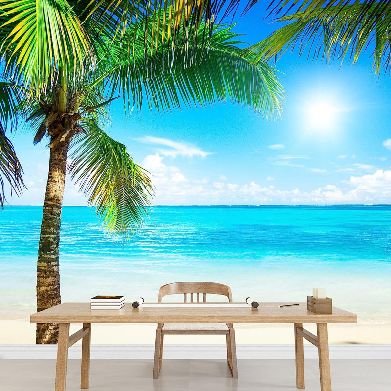 Panneau mural rustique à peindre L 100 pi x l 144 po Sunshine Tropical Palm, L 100 po x l 144 po