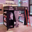 Lit mezzanine en bois multifonctionnel avec rangement, noir et rouge, pour une maison moderne