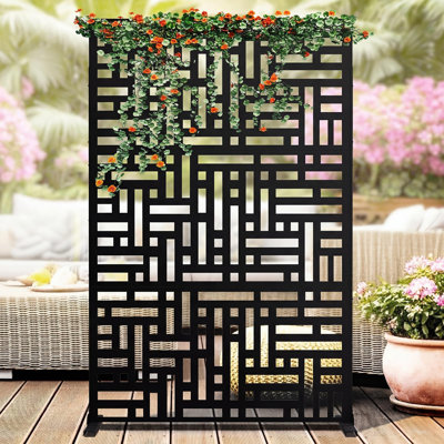 Metal Outdoor Privacy Screen, 78" h×48" w Freestanding Rustproof Steel Fence Panel Decorative Panels with Stand for Patio Garden