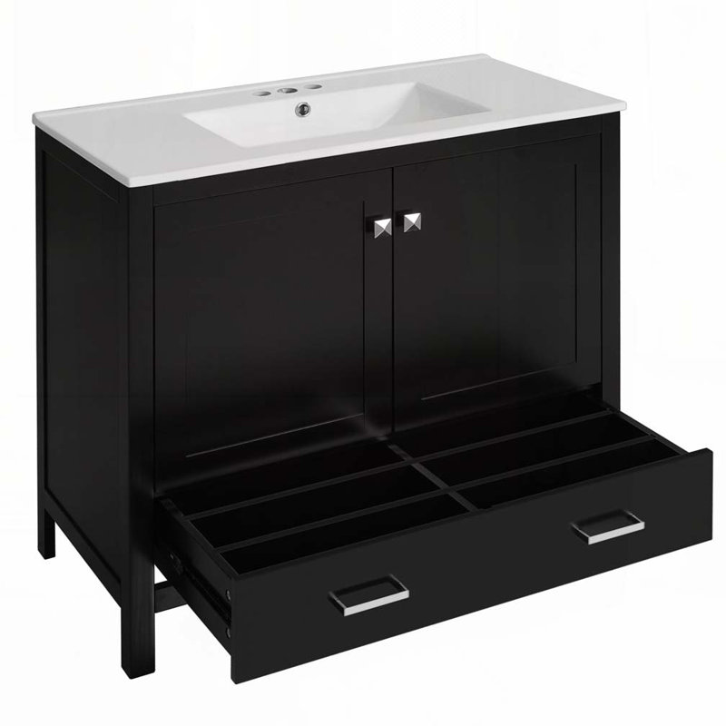 Meuble-lavabo 36 po avec lavabo en céramique, Noir