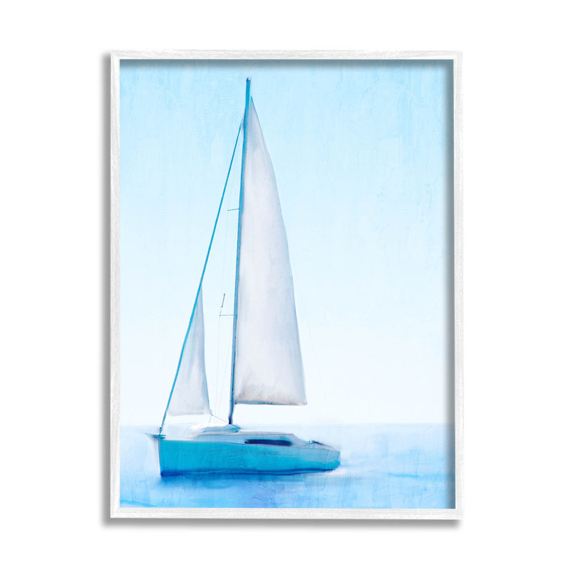 Voilier à la dérive, océan bleu ciel, estampe numérique texturée encadrée par Kim Allen_aq-594, H 14 po x l 11 po x P 1,5 po