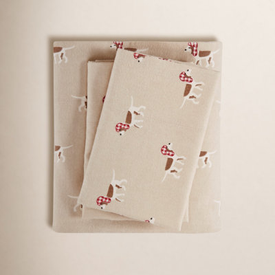 Woolrich Cotton Flannel Tan Dog 100% Cotton Flannel King Sheet Set