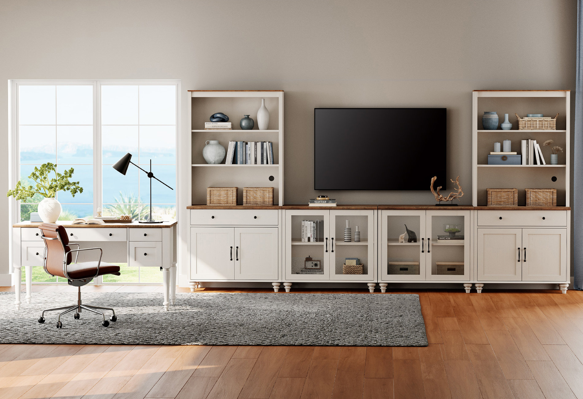 Canora Grey Farmhouse Style Desk And TV Stand Combo Set, Entertainment ...