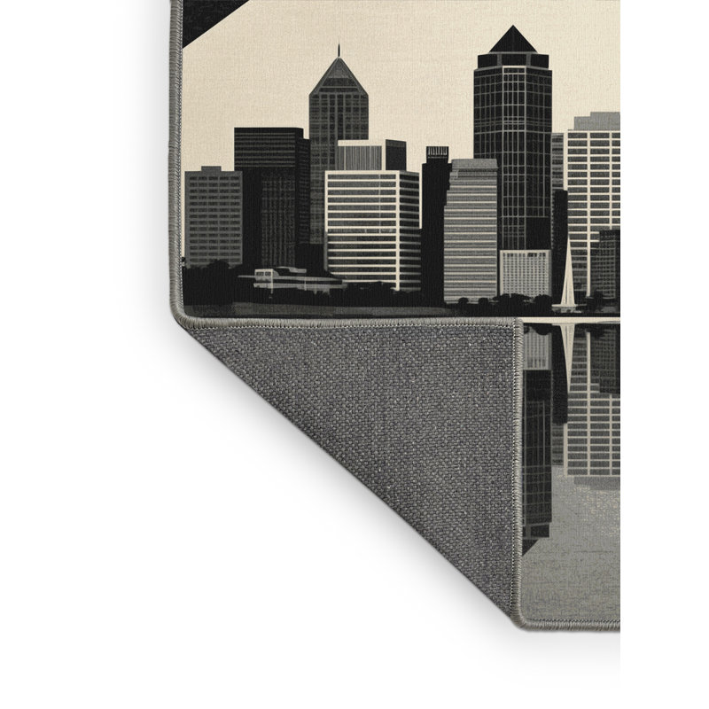 Tapis gris moelleux et doux à motif géométrique moderne Burnham Toronto Skyline, 4 x 6