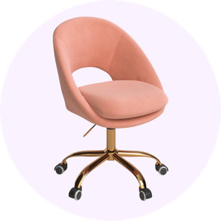 Blush pink velvet swivel office chair with gold base