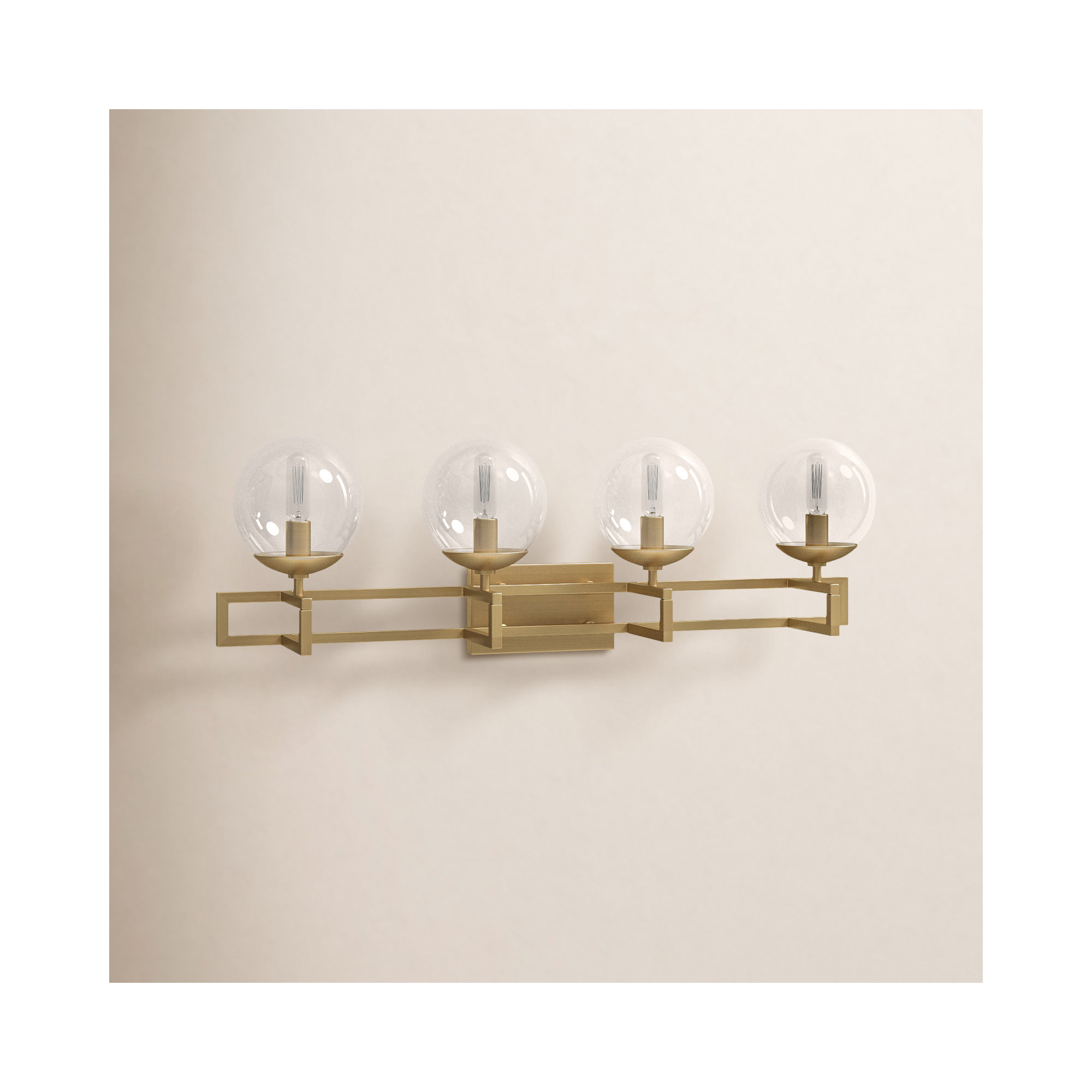 4 Light Transparent Dimmable Vanity Light, Brass