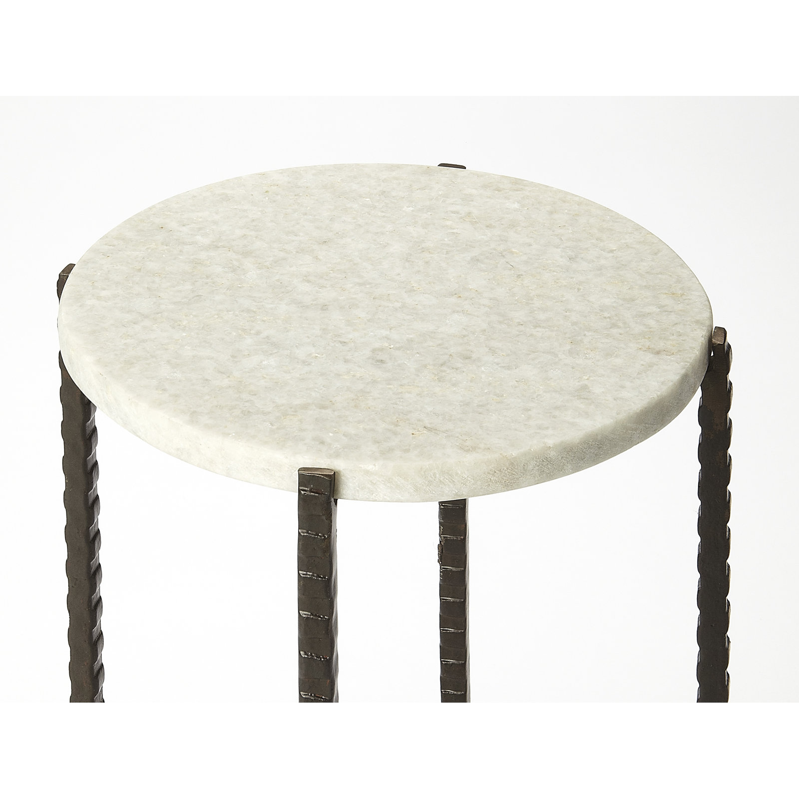 Lia 9" Genuine Marble End Table, White Marble/Black