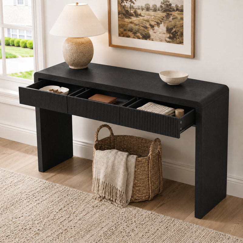 Console de salon avec 3 tiroirs Classic, Noir