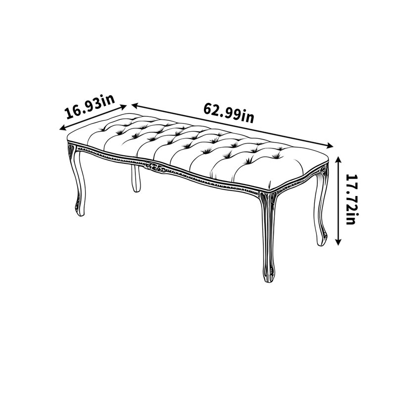 Tabouret en flanelle de bois massif, H 17,72 po x l 62,99 po x P 16,93 po