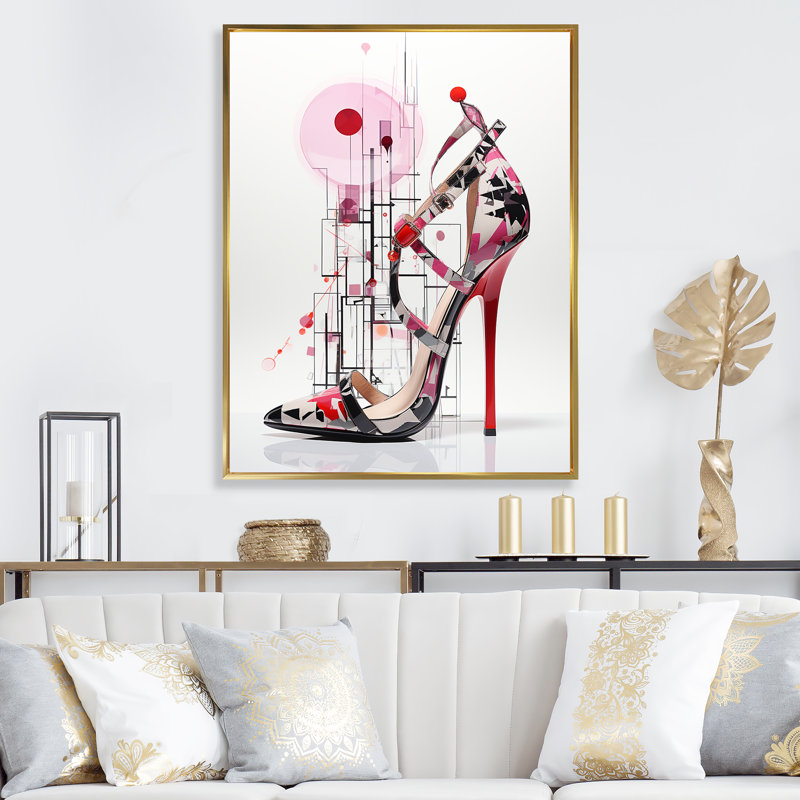 Angure Pink High Heels Allure - Art mural à talons hauts tendance, Cadre flottant doré, H 40 po x l 30 po x P 1,5 po