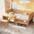 Twin Size Multi-functional Wooden Daybed with Storage Shelves and Lockers and Study Desk Set, including Matching Stool-327042788