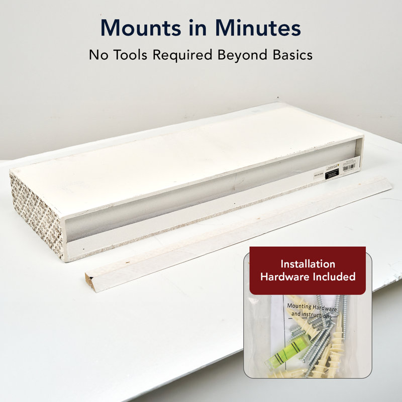 Tablette murale flottante Bucholz, Blanc, H 3 po x l 24,25 po x P 8,25 po
