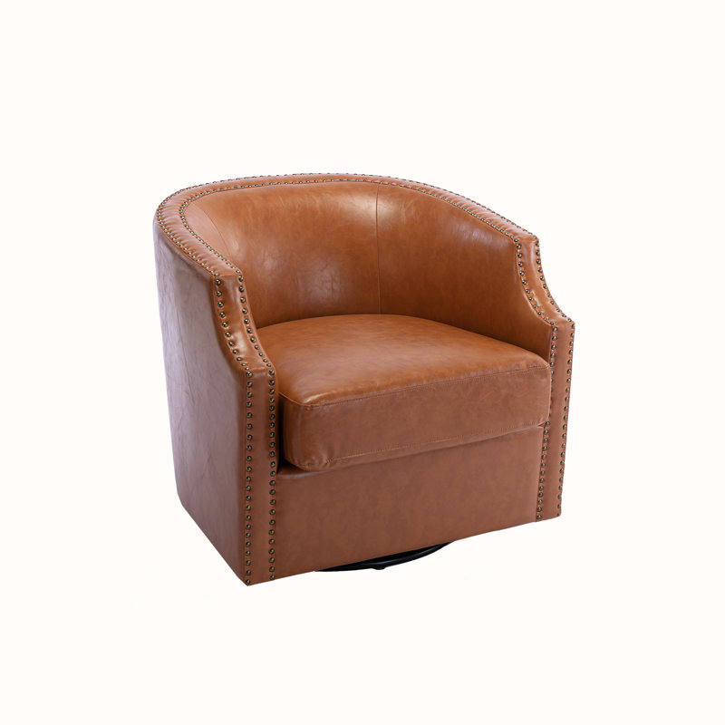 Fauteuil demi-tonneau pivotant de 30,12 po Bruke, Similicuir brun clair