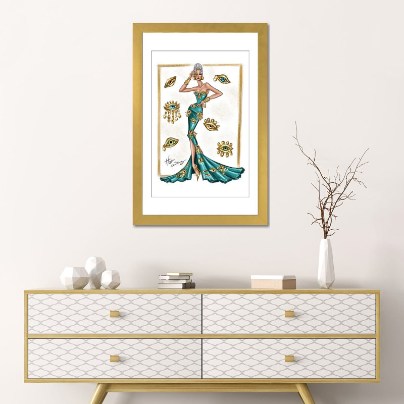 All Eyes on Her  , Open Corner Framed Print Paper with Mat, 24" H x 16" W, Gold