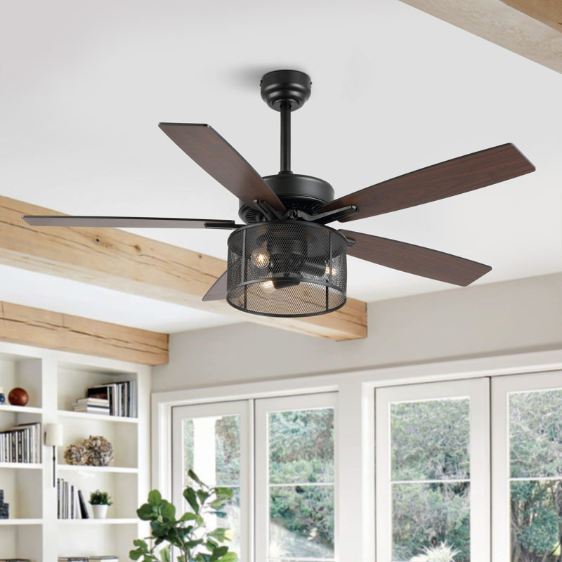 Sherranda 52'' Ceiling Fan with Light Kit, Dark Brown/Black