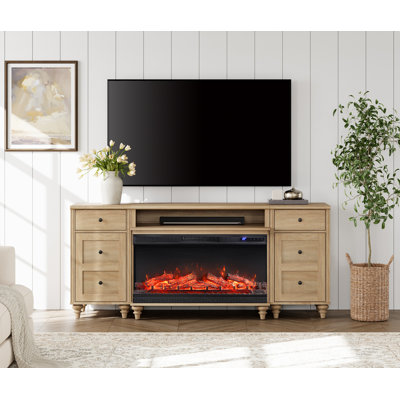 Meuble télé avec foyer électrique 36 po pour téléviseur de 75 po, console télé 3 en 1 pour téléviseur 55/65/75 po, centre de divertissement avec station de charge