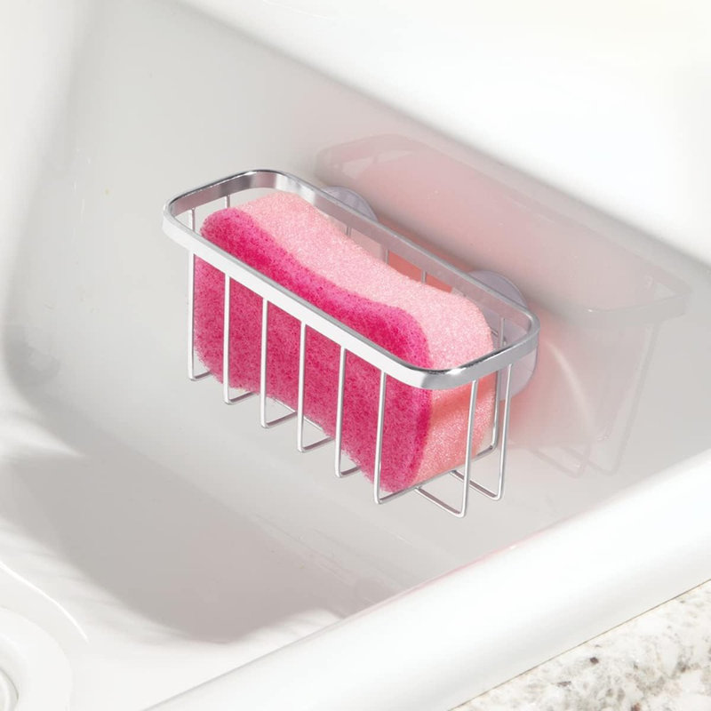 Panier à éponge en acier inoxydable avec ventouses Gia, idéal pour les éviers de cuisine et l'organisation de la salle de bain, ensemble de 1, poli