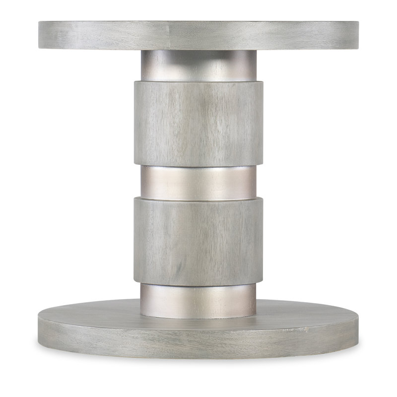Gray and Silver Round Wood Metal Accent Table