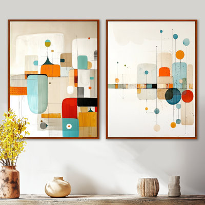 Mid Century Forms Radiant of Geometry I - Midcentury Wall Art Decor Set of 2