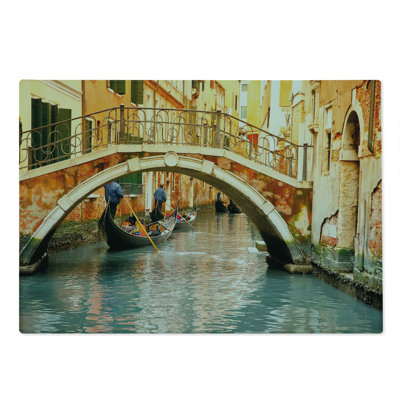 Ambesonne Venice Cutting Board Large Size Bridge Gondola Orange Ivory Bluegrey