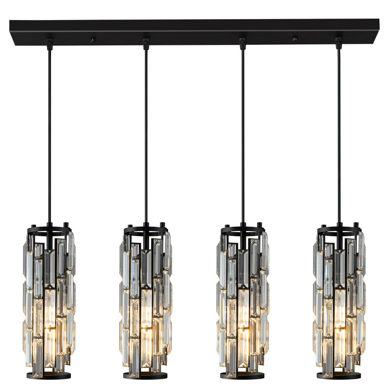 4-Light Modern Pendant Light Adjustable Pendant Light Fixture crystal pendant light, Black