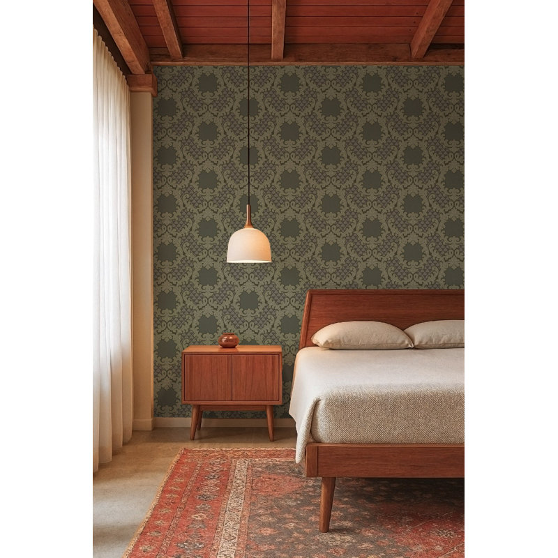 Shadow Leaf Damask - Smoke Room Wallpaper
