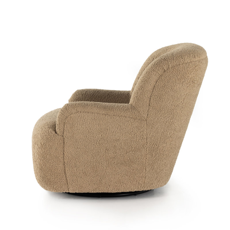 Maxton Upholstered Swivel Armchair, Sheepskin Camel Sherpa
