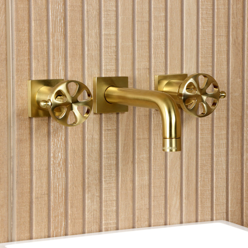 Kingston Brass Belknap Two-Handle 3-Hole Wall Mount Bathroom Faucet, Brushed Brass