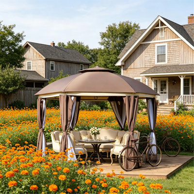 Dome Gazebo Canopy Shelter,Round Outdoor Gazebo,Double-Tier Roof Party Gazebo,Garden Canopy Gazebo