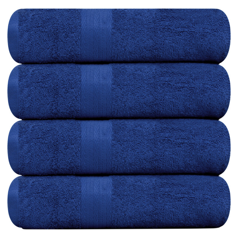 Como Bath Towel Set 100% Cotton Super Soft and Absorbent, Navy, Bath Towels - 4 Pack