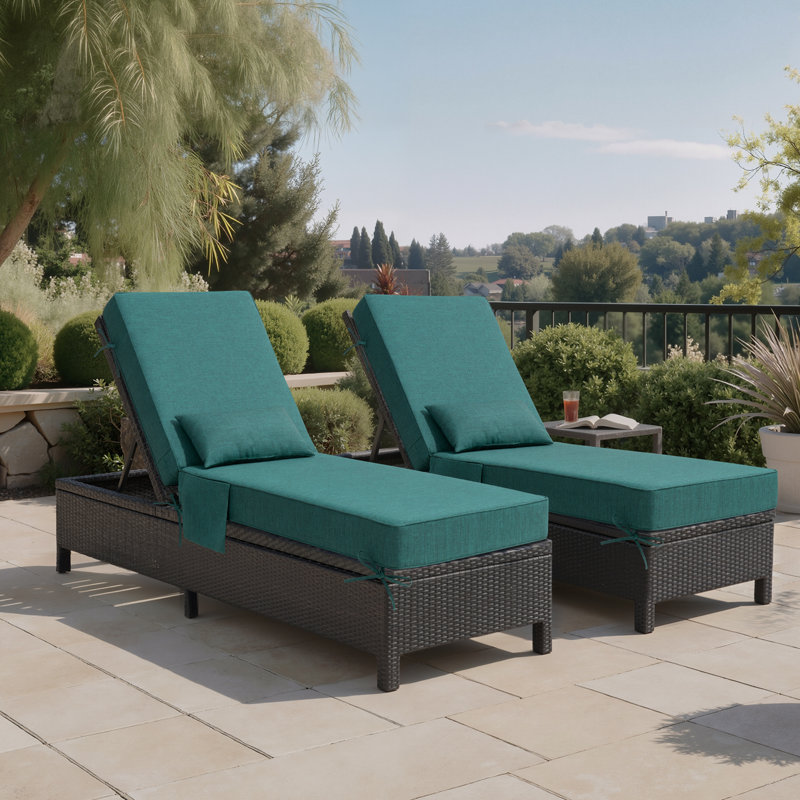 26.5'' W x 80'' D x 6'' H Outdoor Chaise Lounge Seat / Back Cushion with Pillow and Pocket, 2, Malachite Green