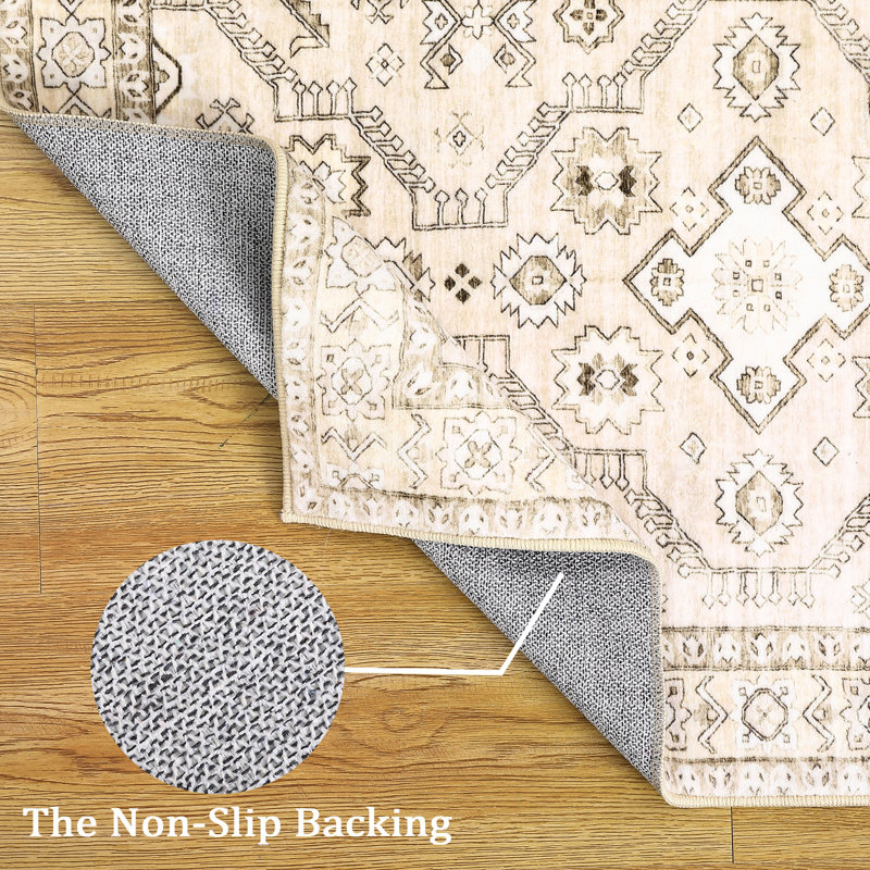 Soft Washable Non-Slip Area Rug – Low Pile Carpet for Living Room, Bedroom, Dining Room, Kitchen – Modern Farmhouse Style – Beige – 4x6ft (122x183cm) USA