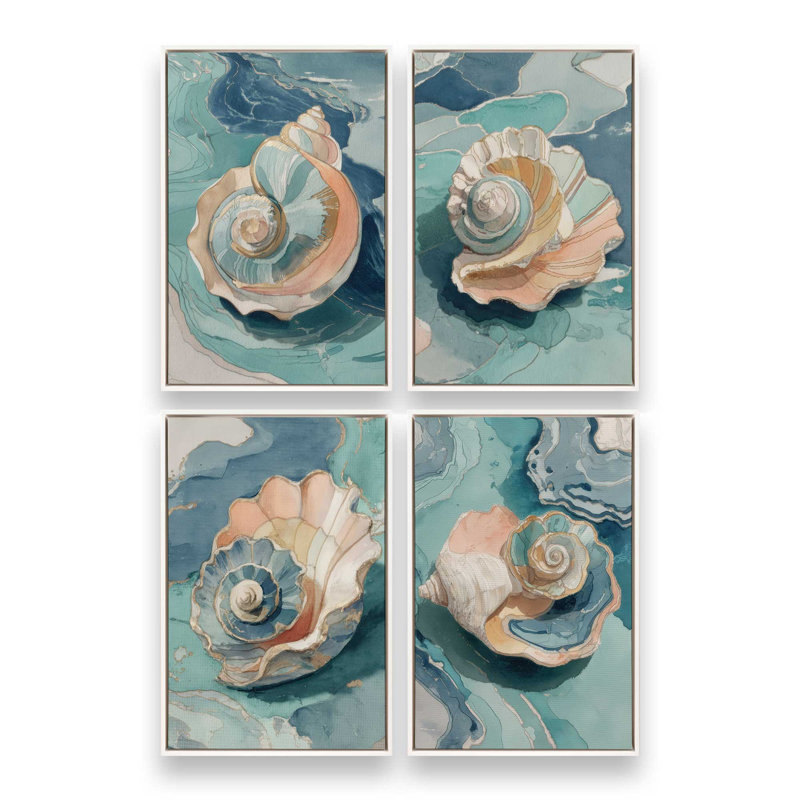«Shell Yeah Calm», ensemble de 4 impressions, 36 po x 24 po, Toile avec cadre, Blanc opaque