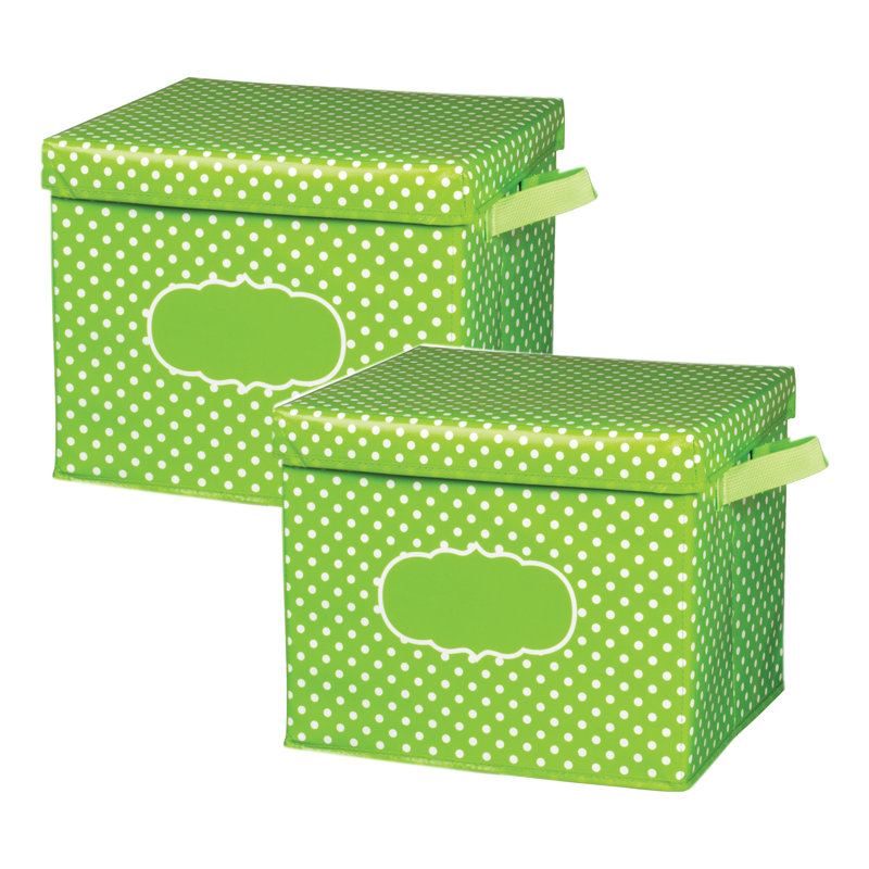Boîte de rangement à pois lime, par 2