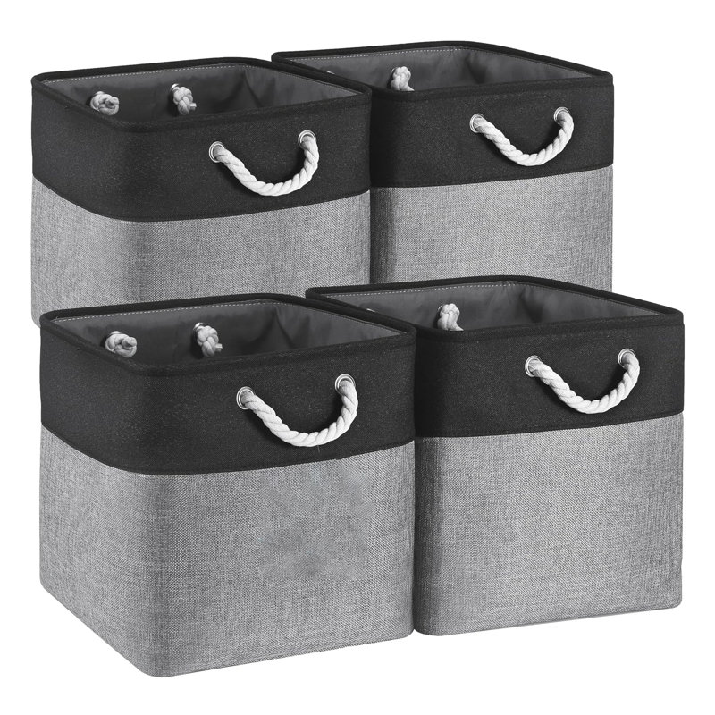 4 PCS Foldable 33x33 CM Cube Organiser Bins with Handles,Fabric Storage Boxes for Toys,Clothes,Beige, Grey