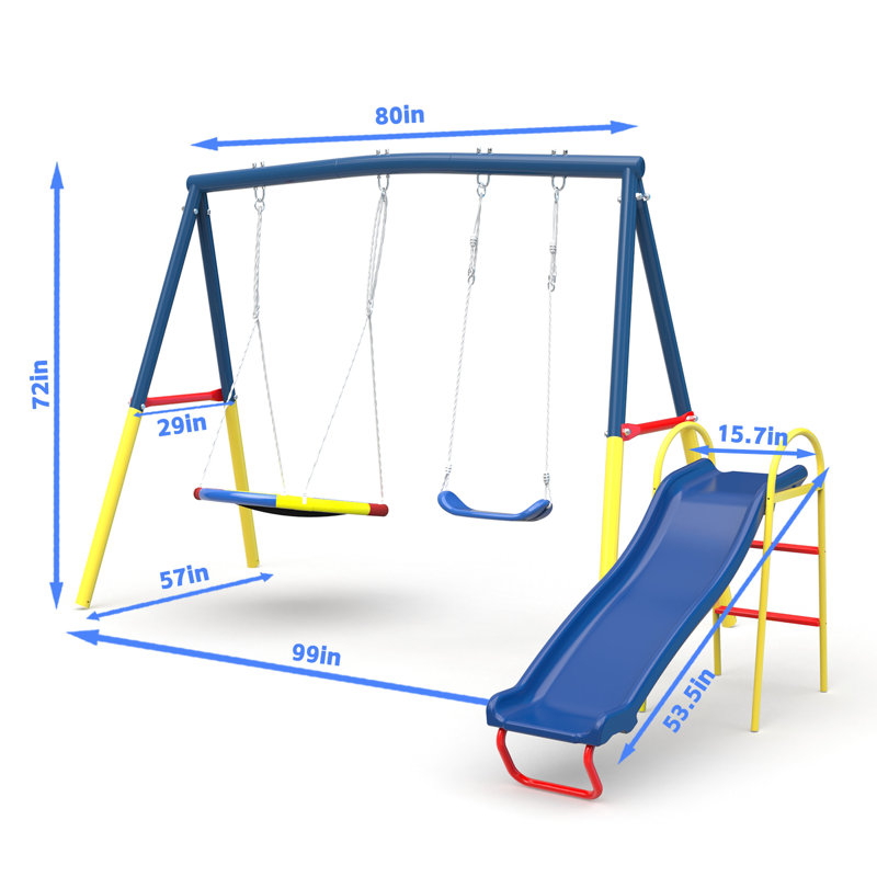 Balançoire 3 en 1, métal d'extérieur robuste avec glissoire, pour un divertissement en toute sécurité