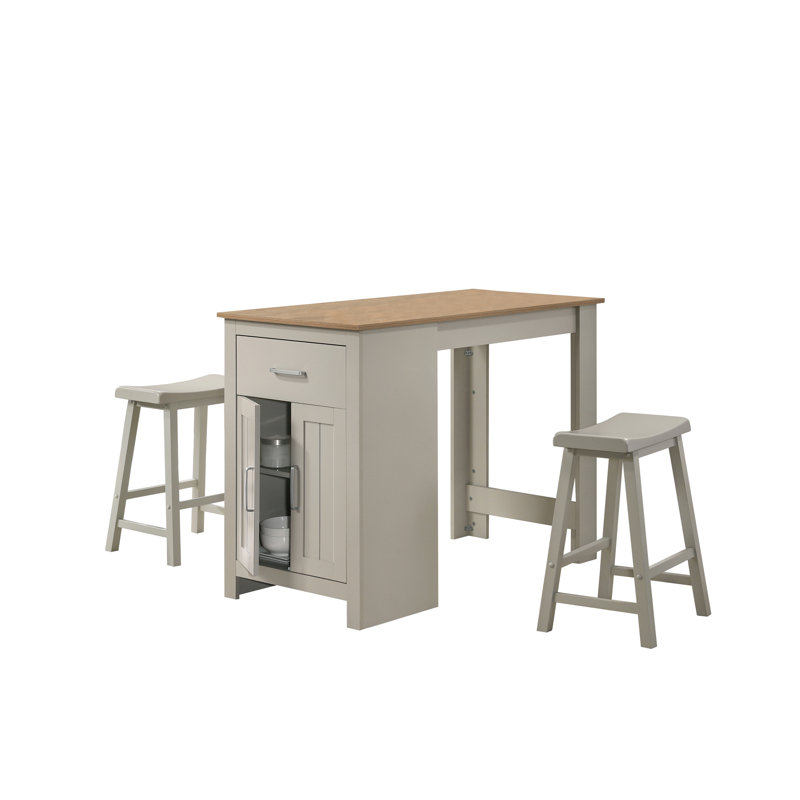 Table de salle à manger à hauteur de comptoir 47 po gris clair avec commode, tiroir et 2 tabourets de comptoir ergonomiques