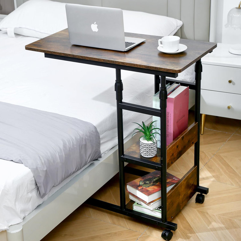 Adjustable Height Bedside Table With Lockable Wheels, 3-Tier Rolling Desk For Bed, Couch, Or Chair, Durable All-Metal Frame, Multi-Functional Design For Work, Dining, Or Snacking